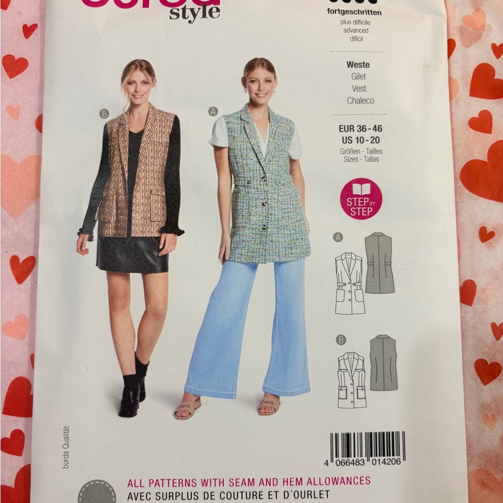 BN UNCUT BURDA 5827 VEST SEWING PATTERN
